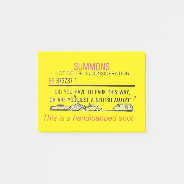 Meddelande om handikappad parsning post-it block (Framsida)