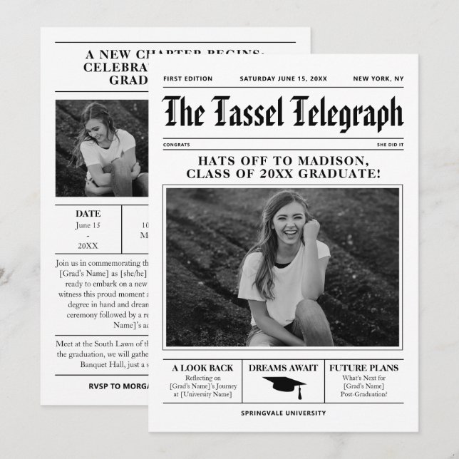 Meddelande om inbjudan till Studenten-kort för tid (Fram/baksida)