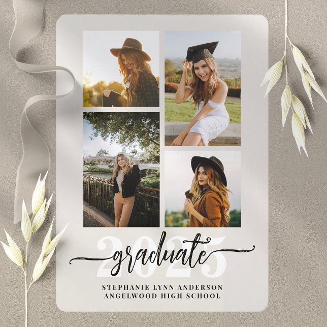 Meddelande om Ivory White 4 Photo Collage Grad Gra Inbjudningar (Skapare uppladdad)
