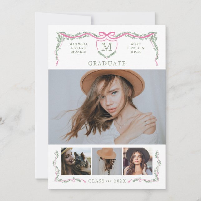 Meddelande om Ivy Vapensköld Monogram Photo Studen Inbjudningar (Framsida)