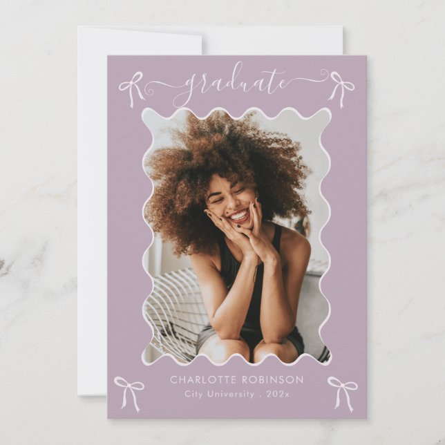 Meddelande om Lavender Rosa Bow Studentfest  Inbjudningar (Framsida)