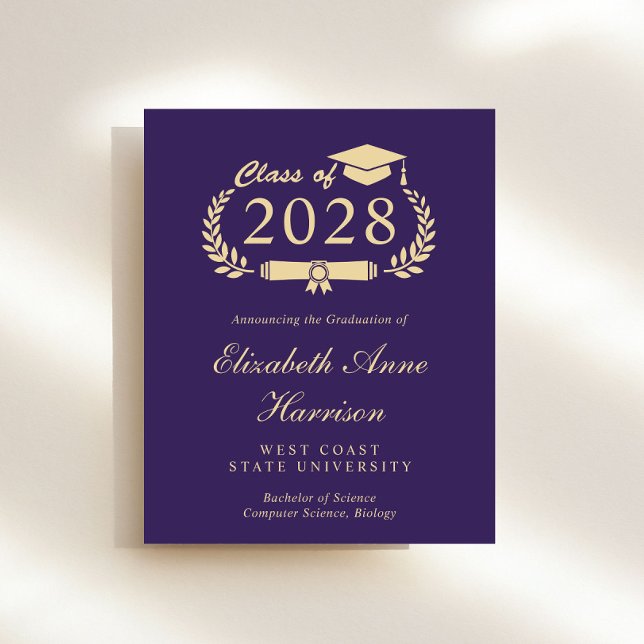 Meddelande om Lila Guld College Graduation (Share the pride and excitement of your graduate's achievement with friends and family near and far)