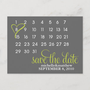 Meddelande om Lime Green Calendar Bröllop Vykort