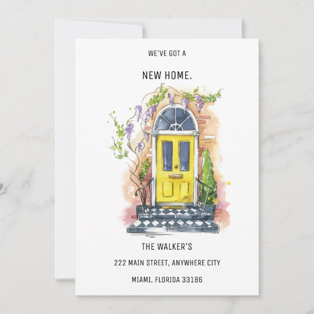 Meddelande om minimal Gult House Flytta Inbjudningar (Framsida)