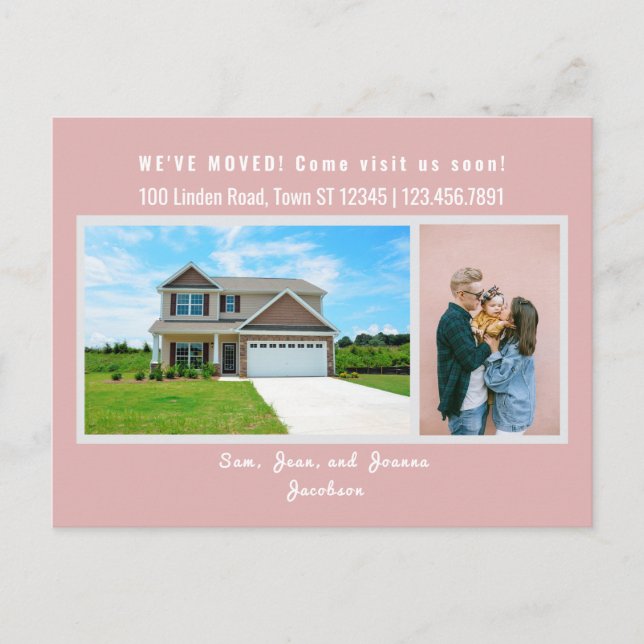 Meddelande om minimal Vi har flyttat på 2 foton Vykort (Framsida)