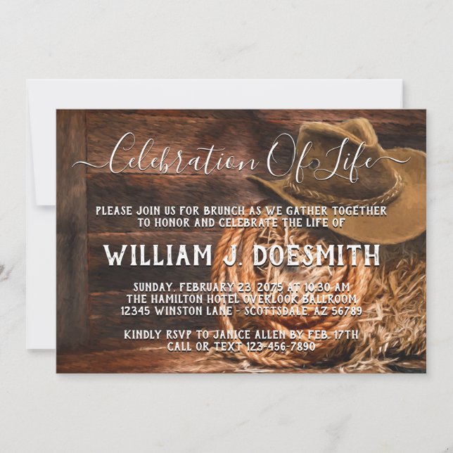 Meddelande om minnesplatstjänsten för Cowboyen Hat Inbjudningar (Framsida)