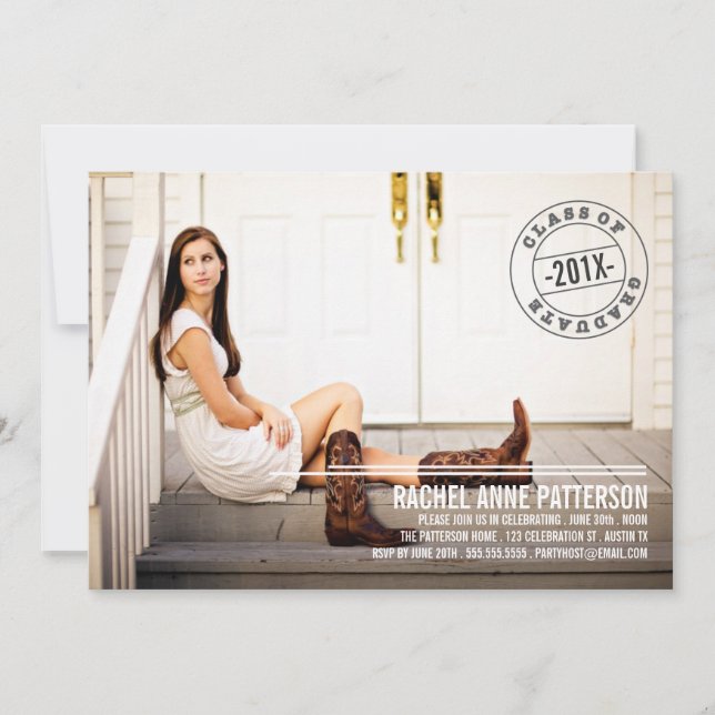 Meddelande om Modern fotoStudentfest i Frimärke Inbjudningar (Framsida)