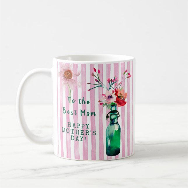 MEDDELANDE OM mors dag BEST MAMMA LOVELY BLOMMIGT  Kaffemugg (Vänster)