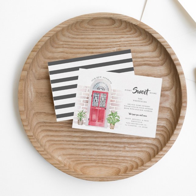 Meddelande om Ny adress Flytta Flyttat (Chic Red Door Watercolor Change of Address Moving Announcement)