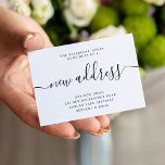 Meddelande om ny adress flytta för budgetskript<br><div class="desc">Enkel elegant - minimalistisk kalligrafi av nya adress handskriftsskript med svart och vit  budget för prisvärt flytta - liten kort.           Enkel att anpassa med din nya hemdator adress.</div>