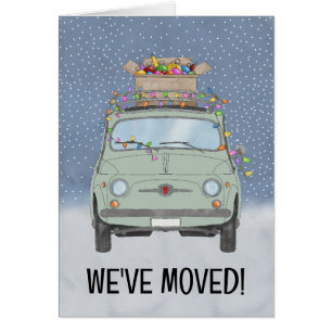 Meddelande om ny adress för Retro-bil Hälsningskort