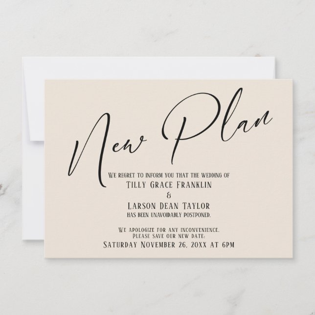 Meddelande om ny elegant-handskriftsplan, Cream-me Inbjudningar (Framsida)