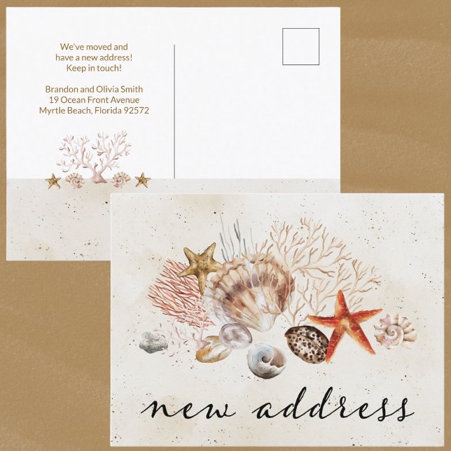 Meddelande om ny Flytta av busskusten Vykort (New Address Coastal Watercolor moving announcement. Let others know you have a new home. )