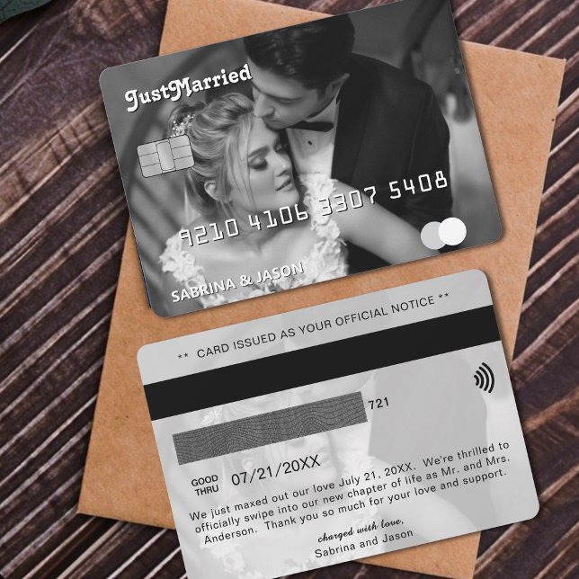 Meddelande om Ny gifta-kort i Bröllop (Credit Card Photo Just Married Wedding Announcement
)