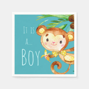 Meddelande om Pojke i på Blue Cute Monkey Pappersservett