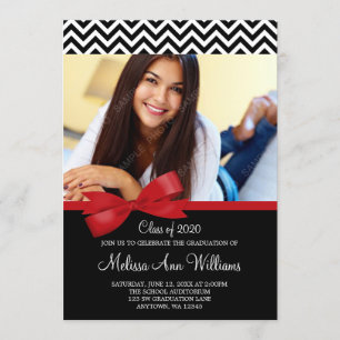 Meddelande om Red Bow Chevron Photo Studenten Inbjudningar