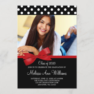 Meddelande om Red Bow Polka dots Photo Studenten Inbjudningar