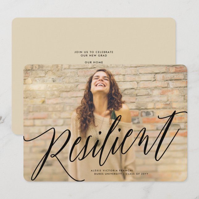 Meddelande om resilient kursiv Studenten Inbjudningar (Fram/baksida)