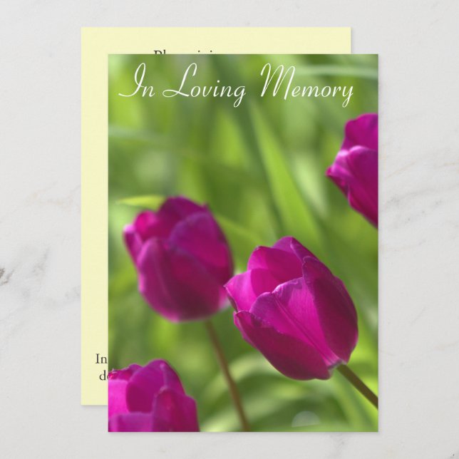 Meddelande om Rosa Tulips Memorial Service Inbjudningar (Fram/baksida)