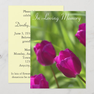 Meddelande om Rosa Tulips Memorial Service Inbjudningar