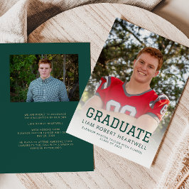 Meddelande om Sporty Grönt Guld Photo Grad Inbjudningar