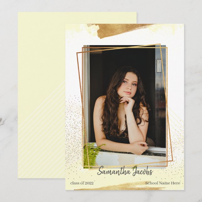 Meddelande om Studenten i anslutning till Cute Gul Inbjudningar (Fram/baksida)