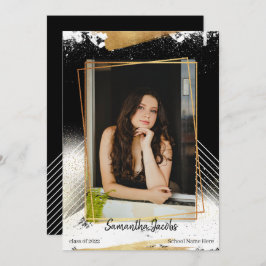 Meddelande om Studenten i rutorna Cute Black & Gul Inbjudningar