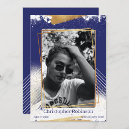 Meddelande om Studenten i rutorna Cute Navy & Guld Inbjudningar