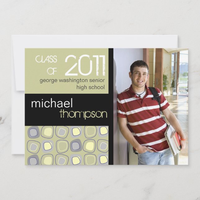 Meddelande om Studentfest av Retro Block Guy Inbjudningar (Framsida)