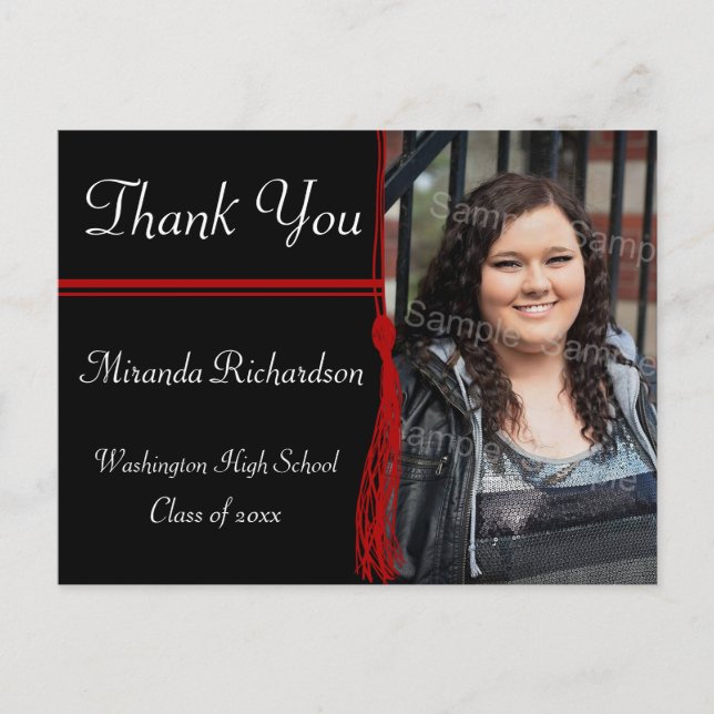 Meddelande om Studentfesten Tassel Red & Black Vykort (Framsida)