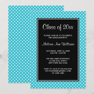 Meddelande om Teal Band Black Polka dots Studenten Inbjudningar