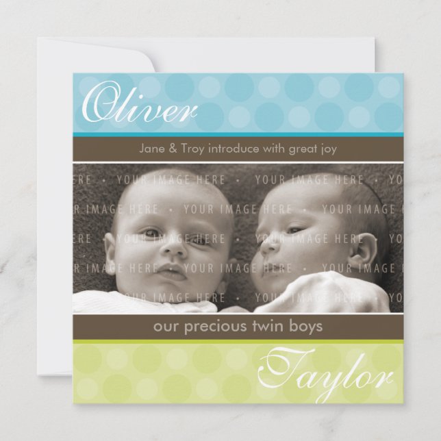 MEDDELANDE OM TWILLINGAR BABY: harmoni 3SQ Inbjudningar (Framsida)