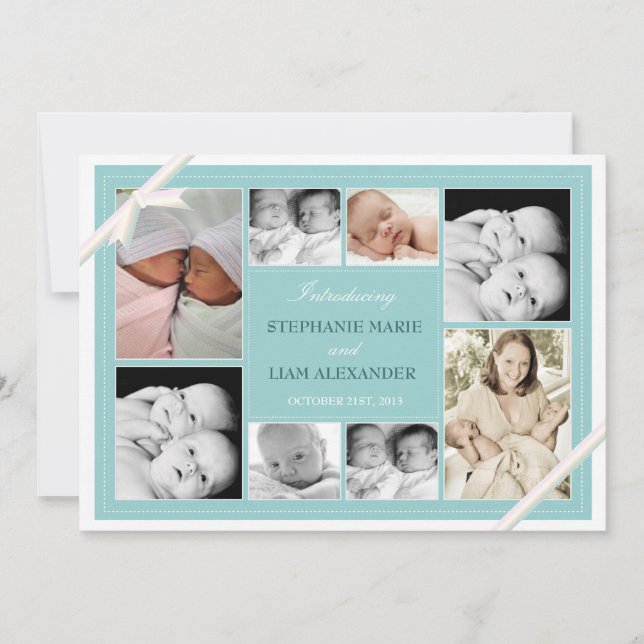 Meddelande om Twin Baby Photo Collage Baby | Teal (Framsida)