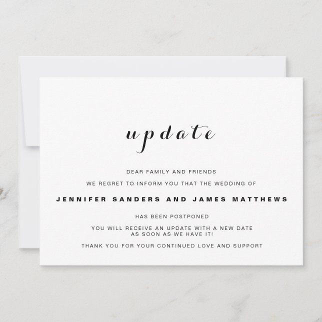 Meddelande om uppskjutande av bröllop inbjudningar (Framsida)