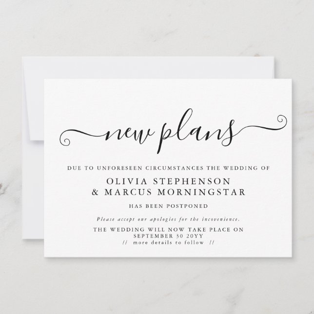 Meddelande om uppskjutet evenemang Nya planer Inbjudningar (Framsida)