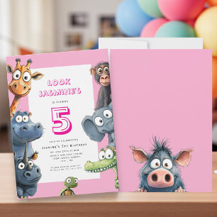 Meddelande om uppspelning av zoo-djur Rosa Party Inbjudningar