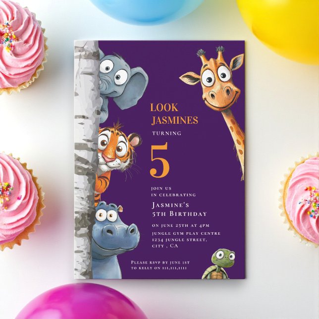 Meddelande om uppspelning av zoo-djur Rosa Party Inbjudningar (Skapare uppladdad)