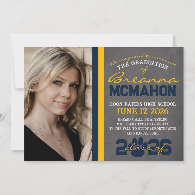 Meddelande om utskrift av Studenten på marinblått  Inbjudningar (Framsida)