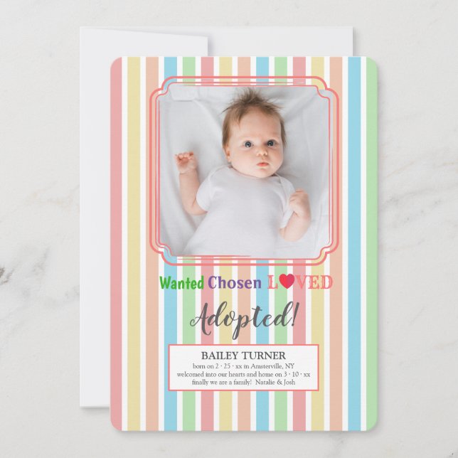 Meddelande om vald och förlorad fotoadoption inbjudningar (Framsida)