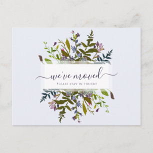 Meddelande om Vi har flyttat Blue Botanical Script Vykort