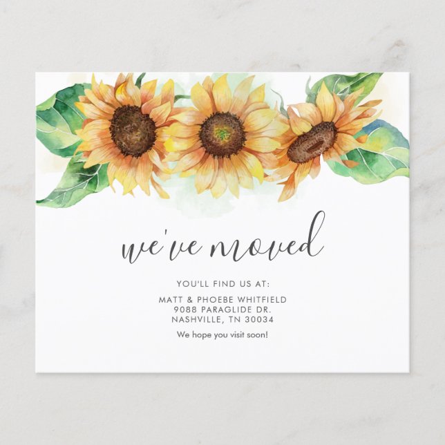 Meddelande om Vi har flyttat Flytta av solros (Framsida)