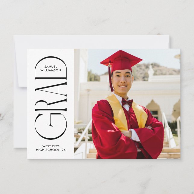 Meddelande om vit minimalistisk Studenten Inbjudningar (Framsida)