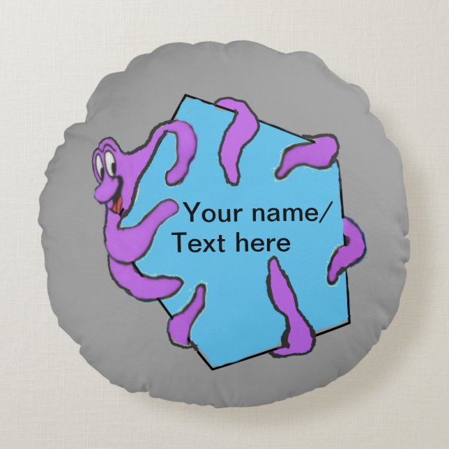 Meddelande - Tecknad av oktopus. Rund fyllning Rund Kudde (Framsidan)