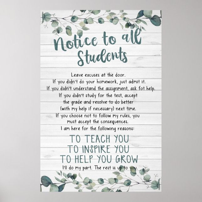 Meddelande till alla Studenter Poster för klassrum (Framsidan)