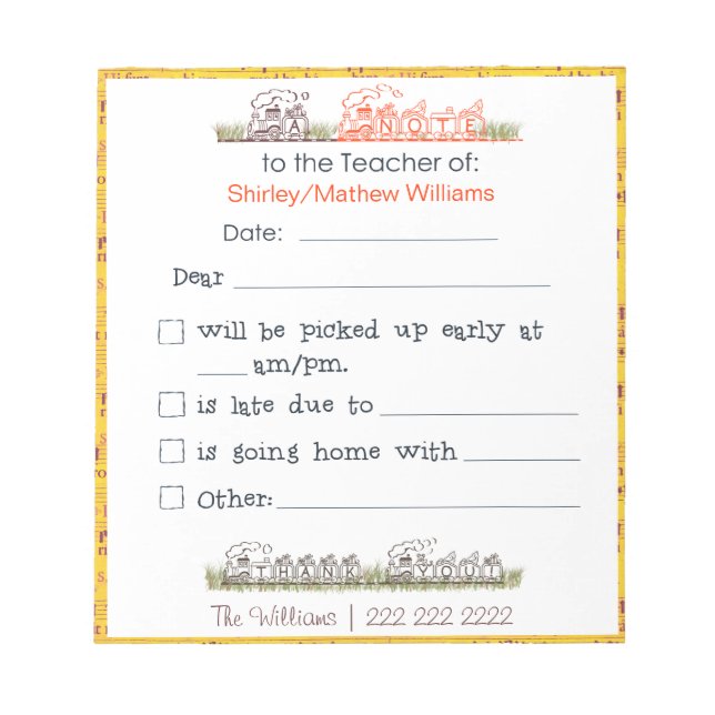 Meddelande till Anteckningsblocket Lärare Anteckningsblock (Framsida)