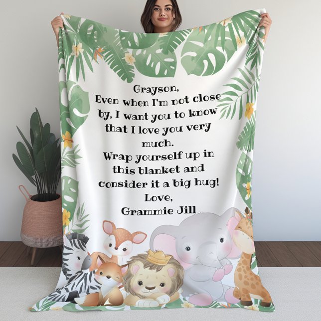 Meddelandeanteckning för Jungle Safari Animals Anp Fleecefilt (Jungle Safari Animals Custom Message Note Fleece Blanket (L))