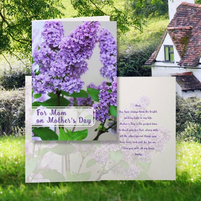 Meddelandehälsningskort för mors dag Lila Lilacs Inbjudan (Skapare uppladdad)