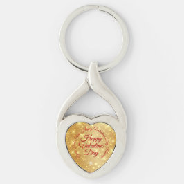 Meddelandehjärtan i TEXT Guld Valentines day Twisted Heart Silverfärgad Nyckelring