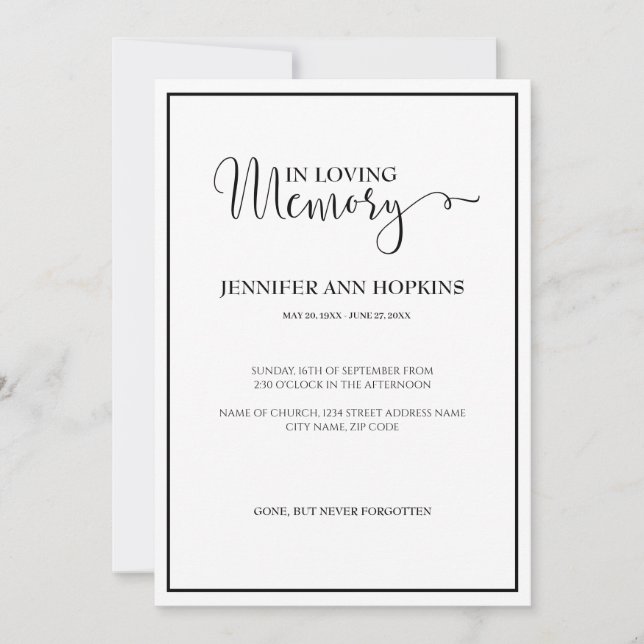 Meddelandeinbjudan för klassisk minnestjänst inbjudningar (Framsida)