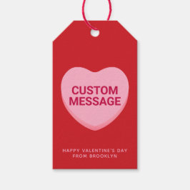 Meddelandekonversationshjärta för Cute Red rosa an Presentetikett
